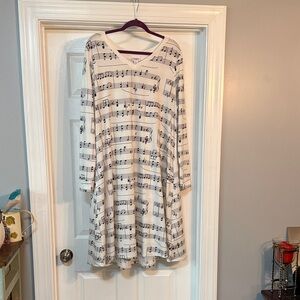 LuLaRoe White Long Sleeve Dress with Musical Note Print